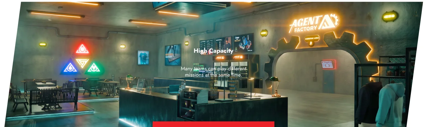 Agent Factory venue with several missions in play at once